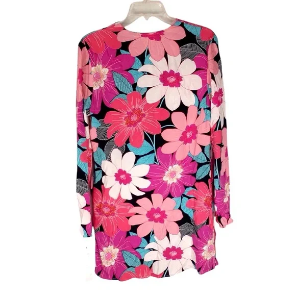 La Blanca Floral Lace Up Front In Full Bloom V-Neck Tunic Swim Cover Up XS - Picture 4 of 7